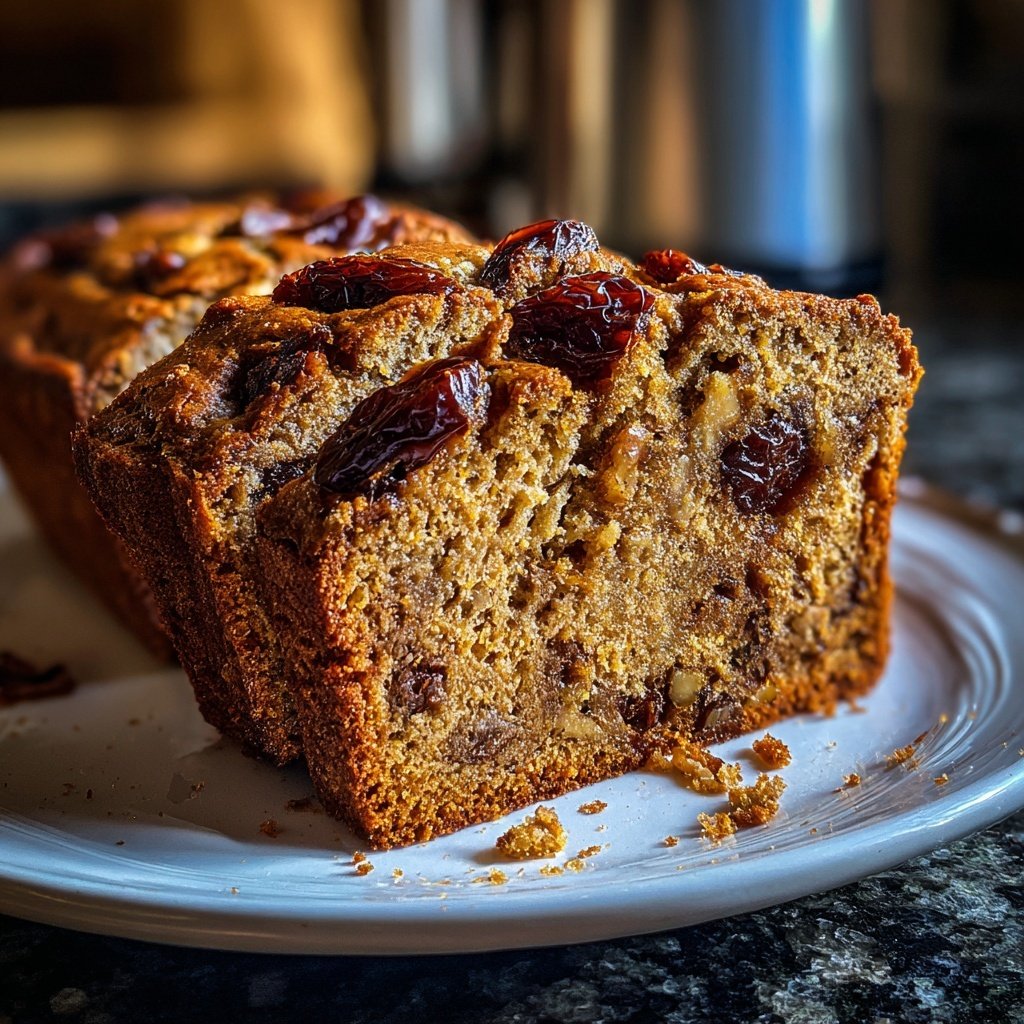 Bananenbrot mit Mandelmus und Datteln