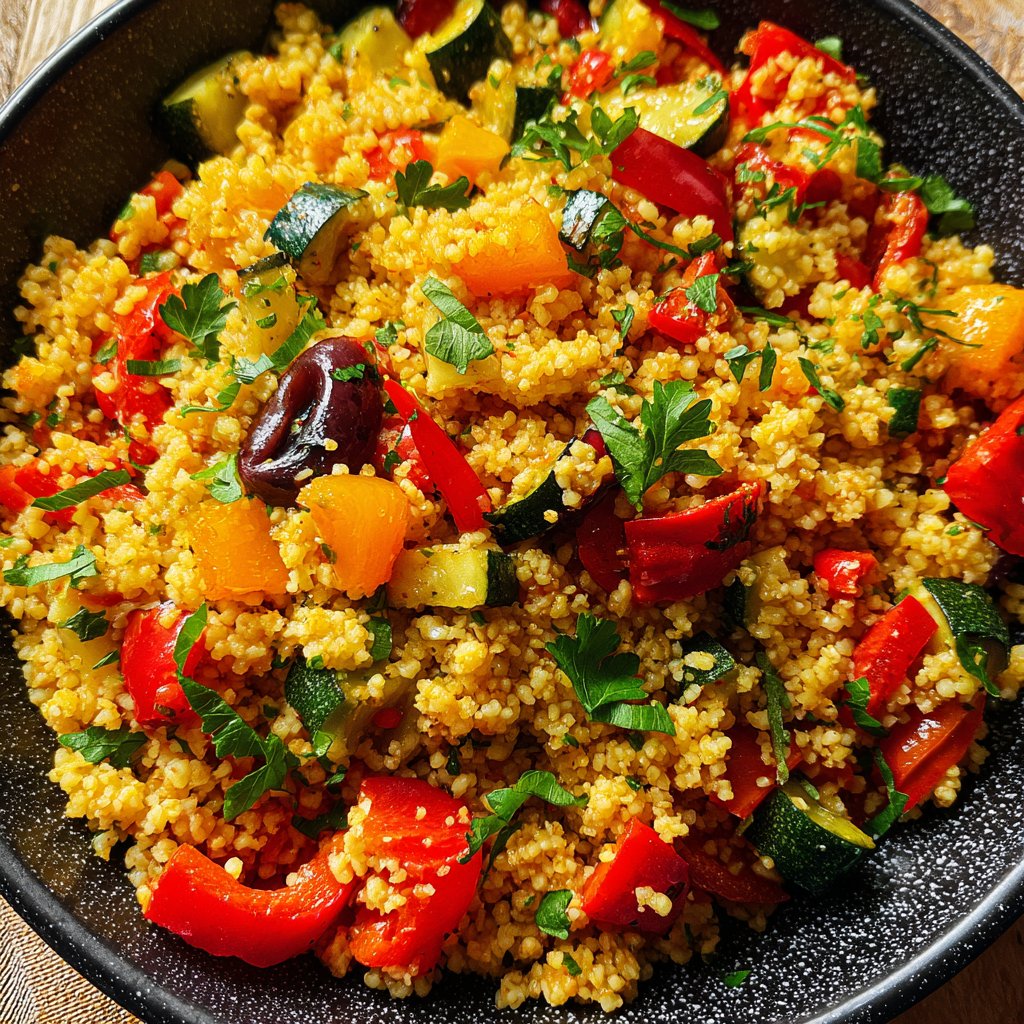 Mittagessen mit Bulgur und Gemüse