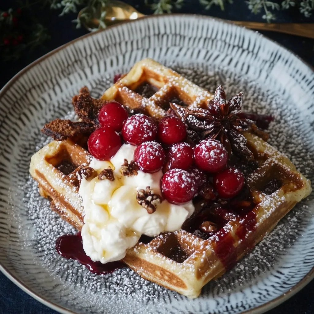 Zauberhafte Kombination! Spekulatius-Waffeln mit Gewürzkirschen und Eis-Sterne